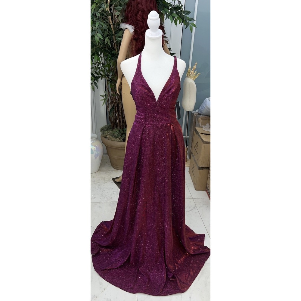 Faeriesty Ruby Berry Sparkly Glitter Maxi Fit & Flare Gown, Size 1 (15/b56) New